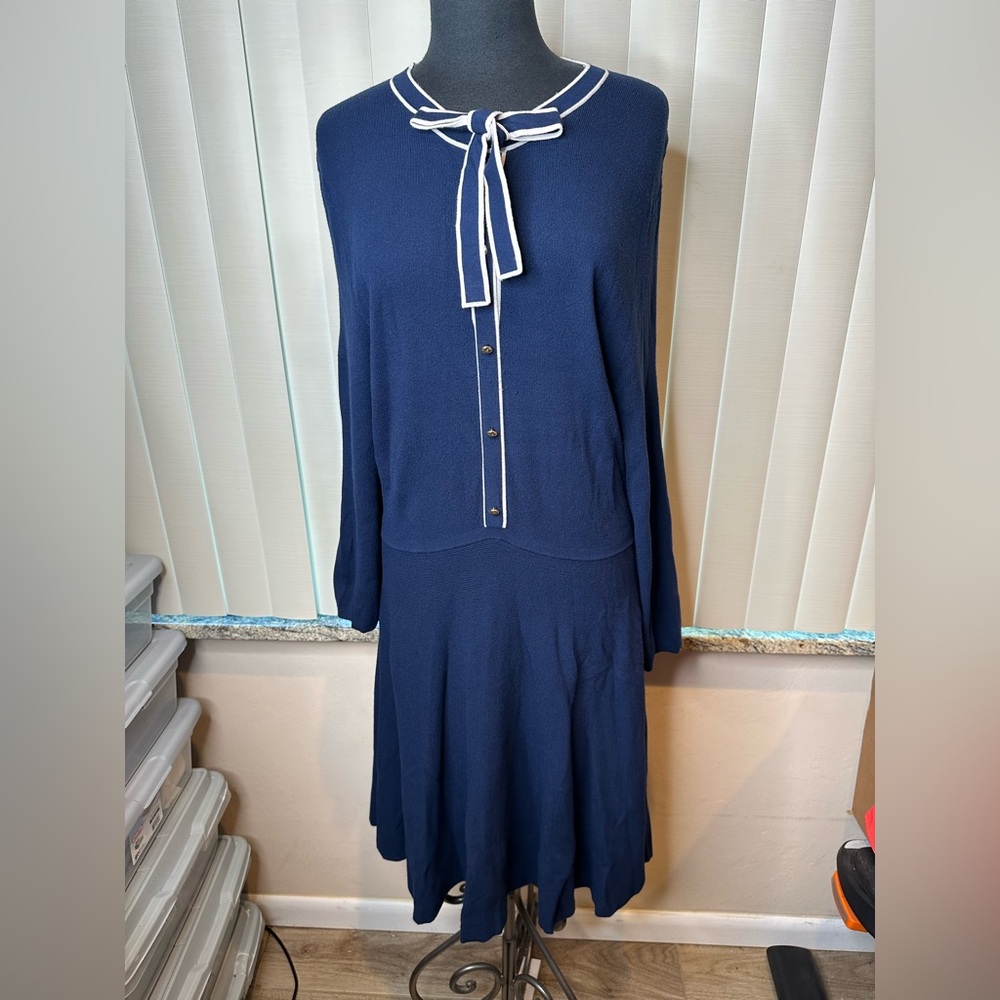 Draper James Nassau Navy Sailor Bow Sweater Midi Dress Nautical Size XXL